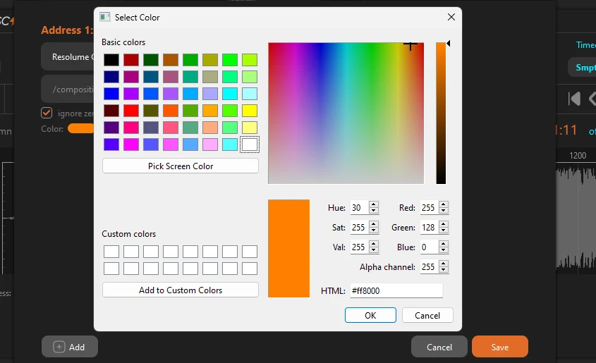 Colour picker open over the address list