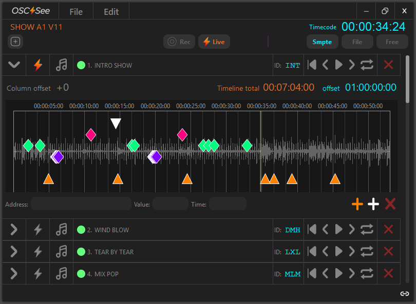 Markers on the OSC See timeline